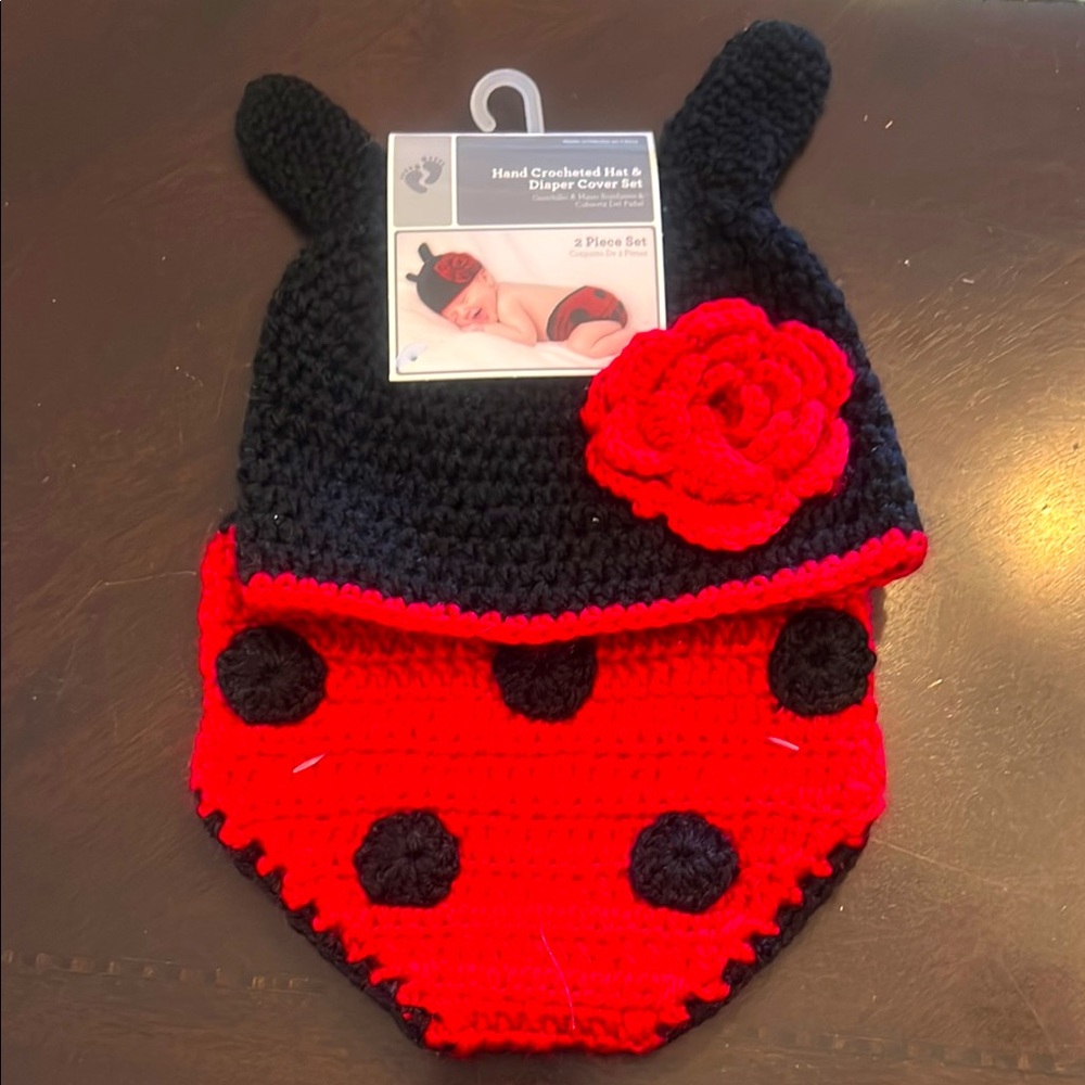 Ladybug themed diaper cover and beanie